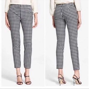 ADRIANNA PAPELL 4 Kate Fit Gingham Printed Crop Ankle Pants Trousers Navy Blue